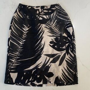 J. Crew Black and Cream Leaf Print Pencil Skirt
